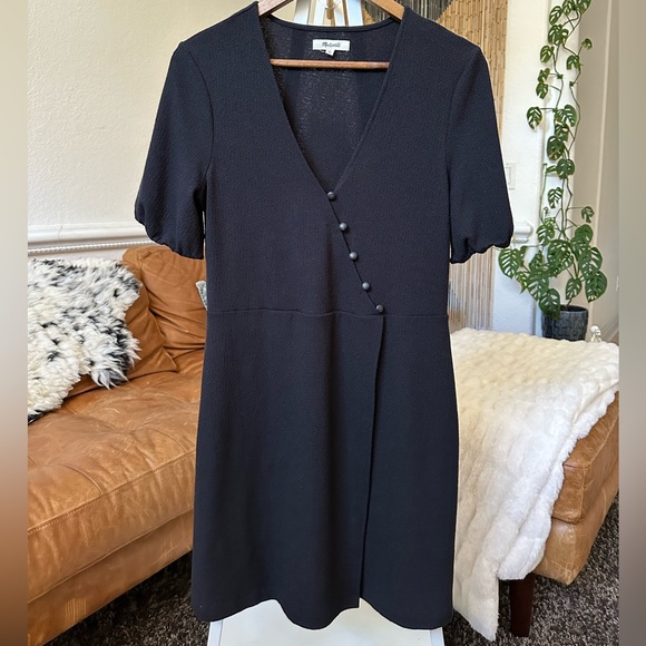 FINAL SALE Madewell Faux Wrap Button Front Midi Dress Black - Picture 1 of 4